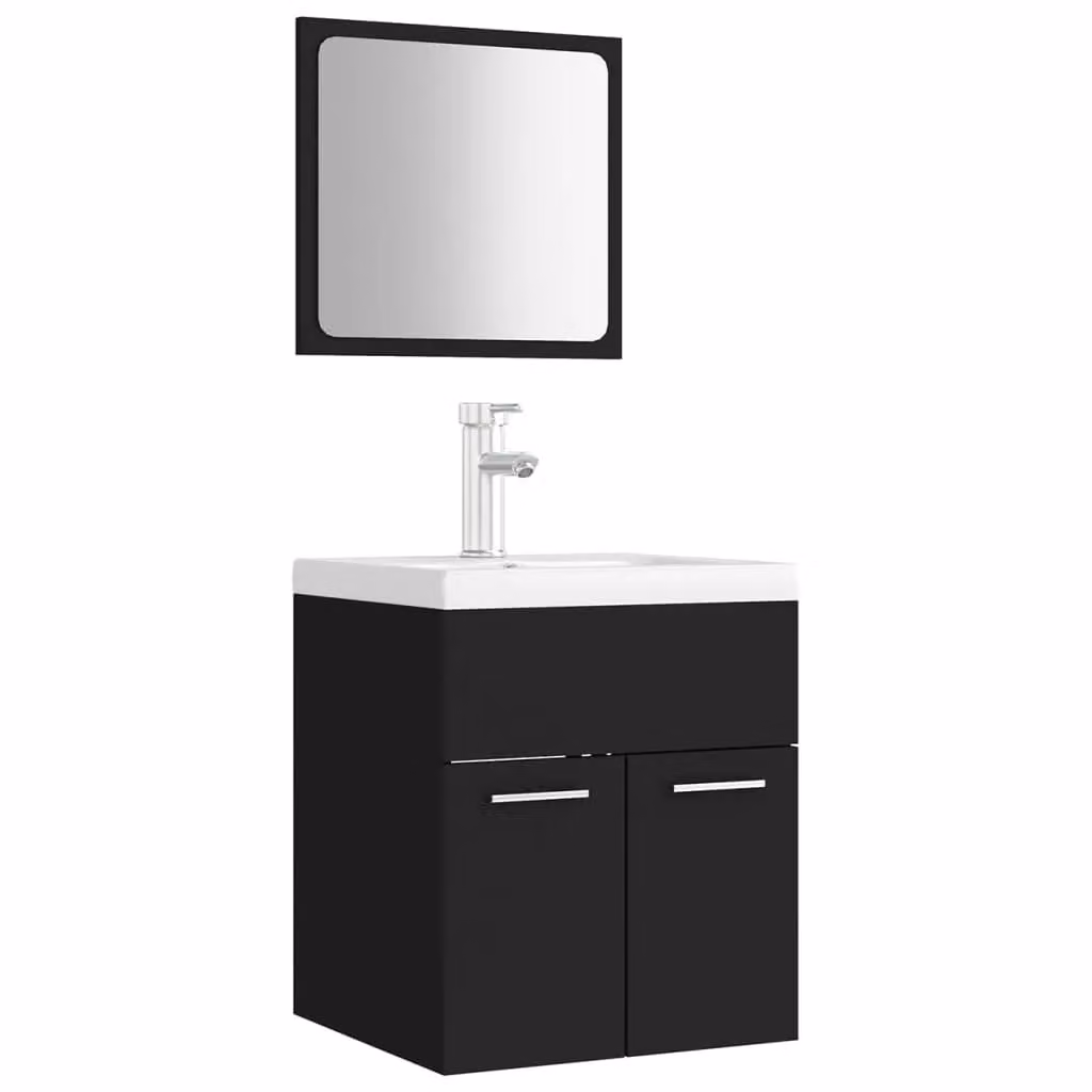 Berkfield Home Modern Black Bathroom Furniture Set with Vanity Unit and Mirror Cabinet – 2