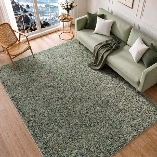 Livabliss Moda Shag Soft Plush Pile Living Room and Bedroom Rug in Green, W: 200 cm, D: 275 cm