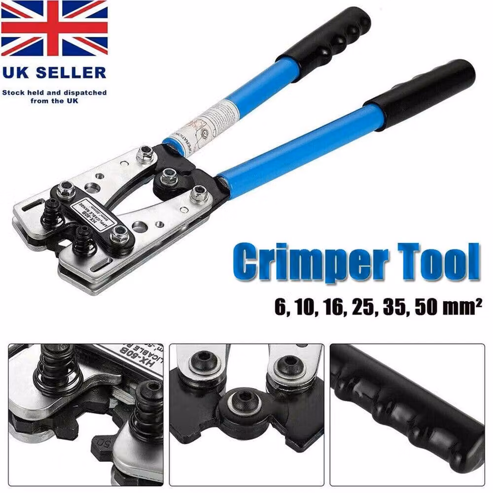 VOGREX Battery Cable Crimping Tool and Wire Lug Crimper with Hardened Steel Terminals in Blue, Grey and Multicolour – 3