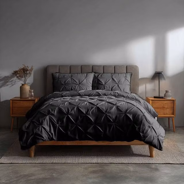 Home Sweet Home UK Pintuck Polycotton Duvet Cover and Pillowcase Set in Black, King Size, W: 240 cm, D: 220 cm, H: 220 cm