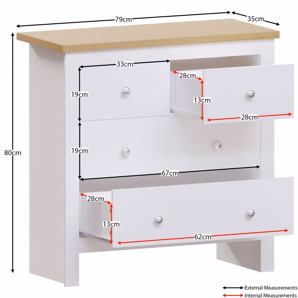 HD Designs Arlington 2+2 Drawer Chest in White – 2