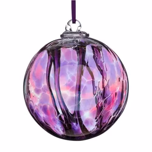 Sienna Glass Pink and Purple Round Hanging Glass Ornament, 15 cm