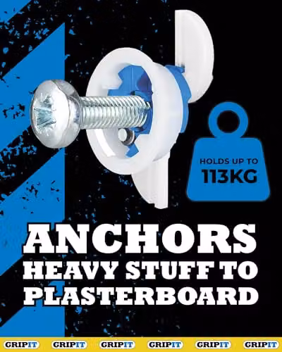 Gripit Blue Heavy-Duty Plasterboard Cavity Anchor TV Mounting Kit, Pack of 6 – 4