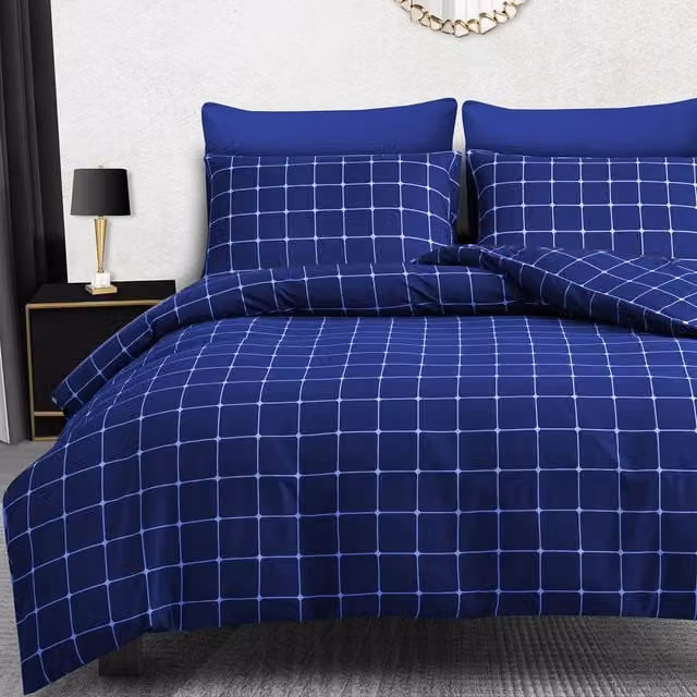 Pamposh Blue Checked Microfibre Duvet Cover and Pillowcase Set – 1