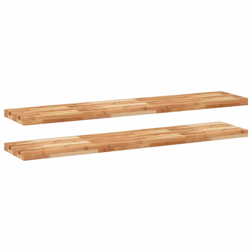 Berkfield Home Set of 2 Floating Acacia Wood Shelves, Brown, W/D/H: 120 x 30 x 4 cm