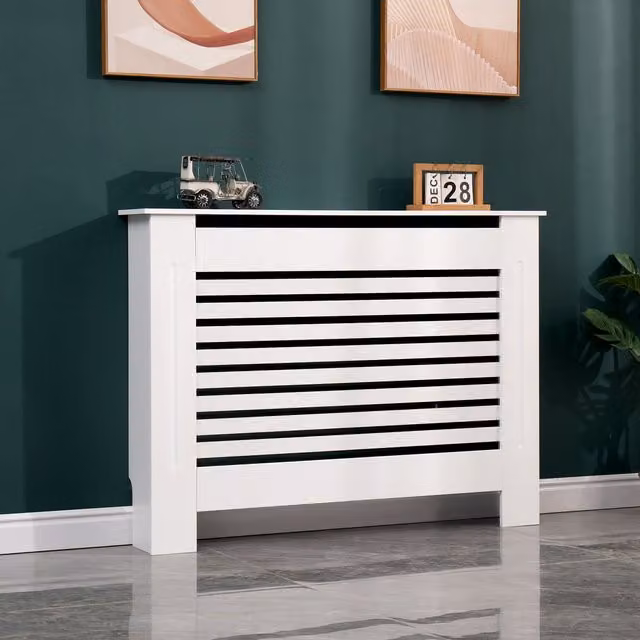 WestWood Modern Striped Wall Mounted Radiator Cover and Shelf in White MDF