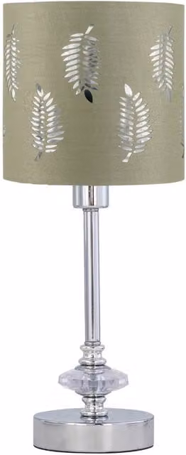 First Choice Lighting Chrome Jewelled Table Lamp with Sage Green Fabric Cylinder Shade