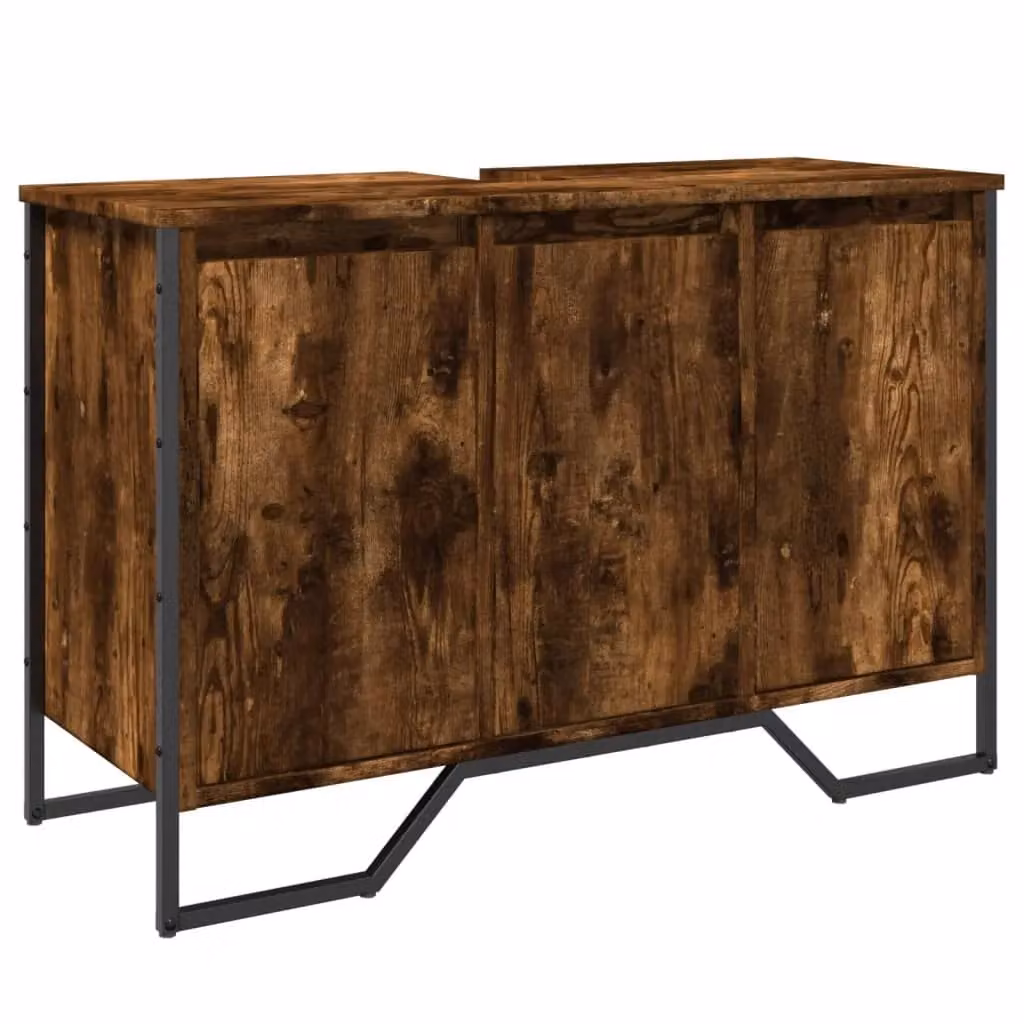 Berkfield Home Wall Mounted Bathroom Sink Cabinet in Smoked Oak, W/D/H: 91 x 35 x 60 cm – 1