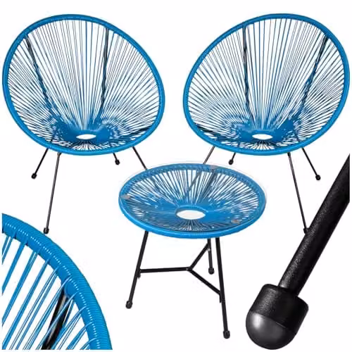 tectake Retro Garden Bistro Set with Blue Oval Glass Table and 2 Chairs – 1