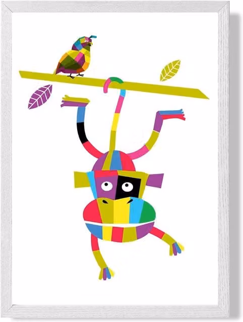 ARTZE Monkey Bright Geometric Animal Framed Print, Multicolour, White Frame, A2