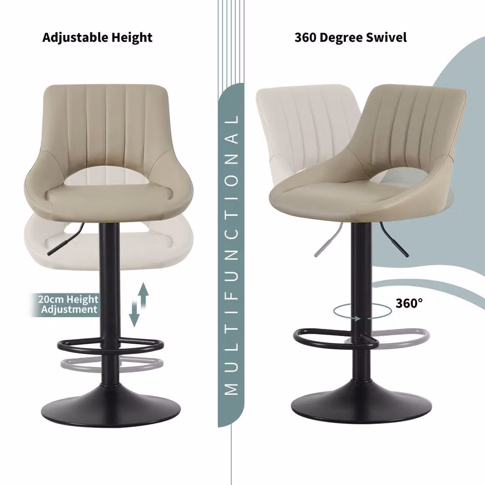MCC Direct Stacey Set of 2 Height Adjustable Kitchen Bar Stools in Beige Synthetic Leather – 4