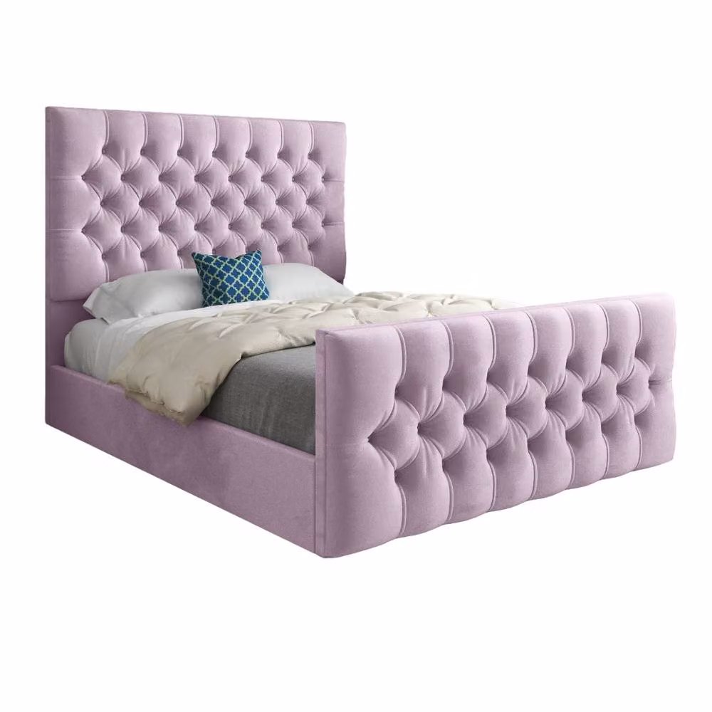 KDMD Workington King Size Upholstered Chesterfield Bed Frame in Pink Soft Velvet, W/D/H: 180 x 137 x 159 cm – 2