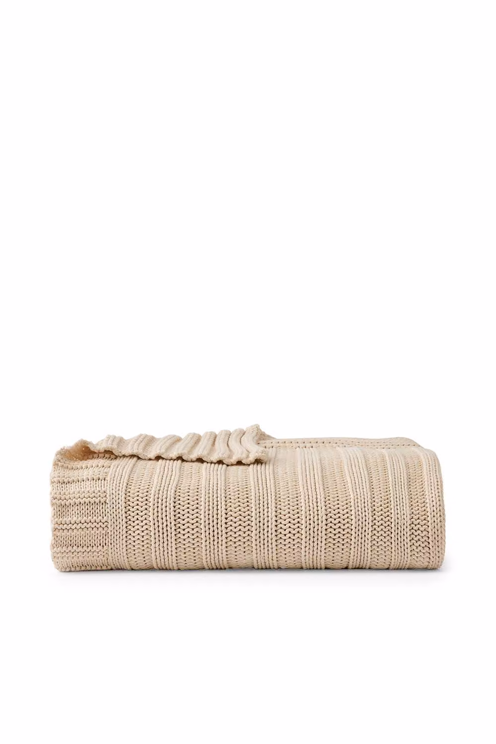 CHRISTY Cambridge Knitted Cotton Ribbed Throw in Beige, W: 140 cm, L: 180 cm – 2