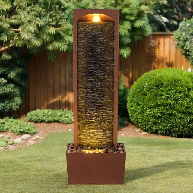Teamson Home Red Faux Slate LED Waterfall Cascade Fountain