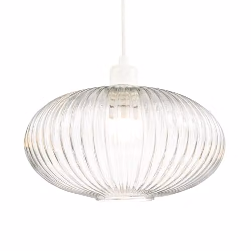 Happy Homewares Modern Oval Ribbed Glass Pendant Lamp Shade in Transparent, W/D/H: 30 x 17 x 17 cm