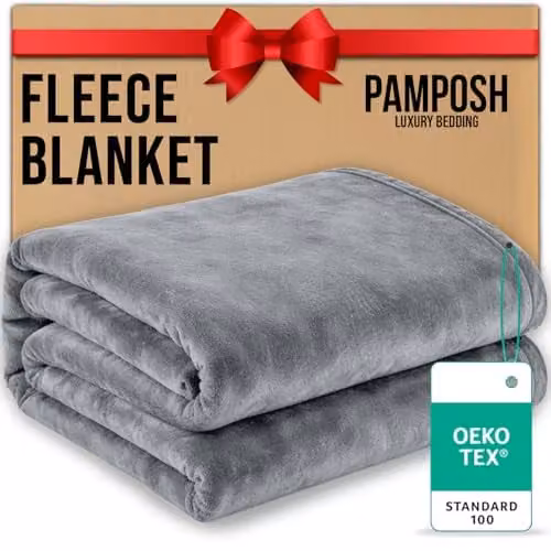 Pamposh Flannel Fleece Double Throw Blanket in Silver, W/D/H: 150 x 200 cm – 1