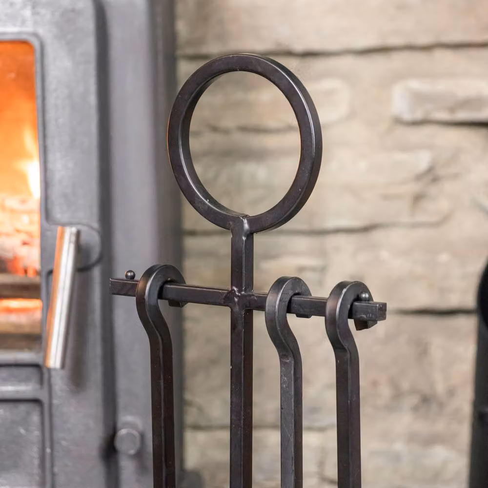JVL Alderley 3 Piece Freestanding Metal Fireplace Companion Set with Stand, Black – 6