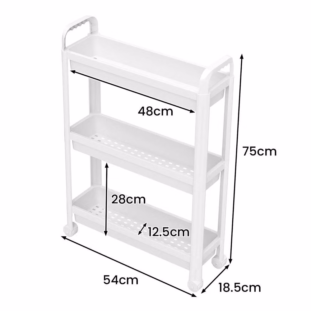 Costway 3-Tier Rolling Storage Cart Slim Bathroom and Kitchen Organiser in White – 2