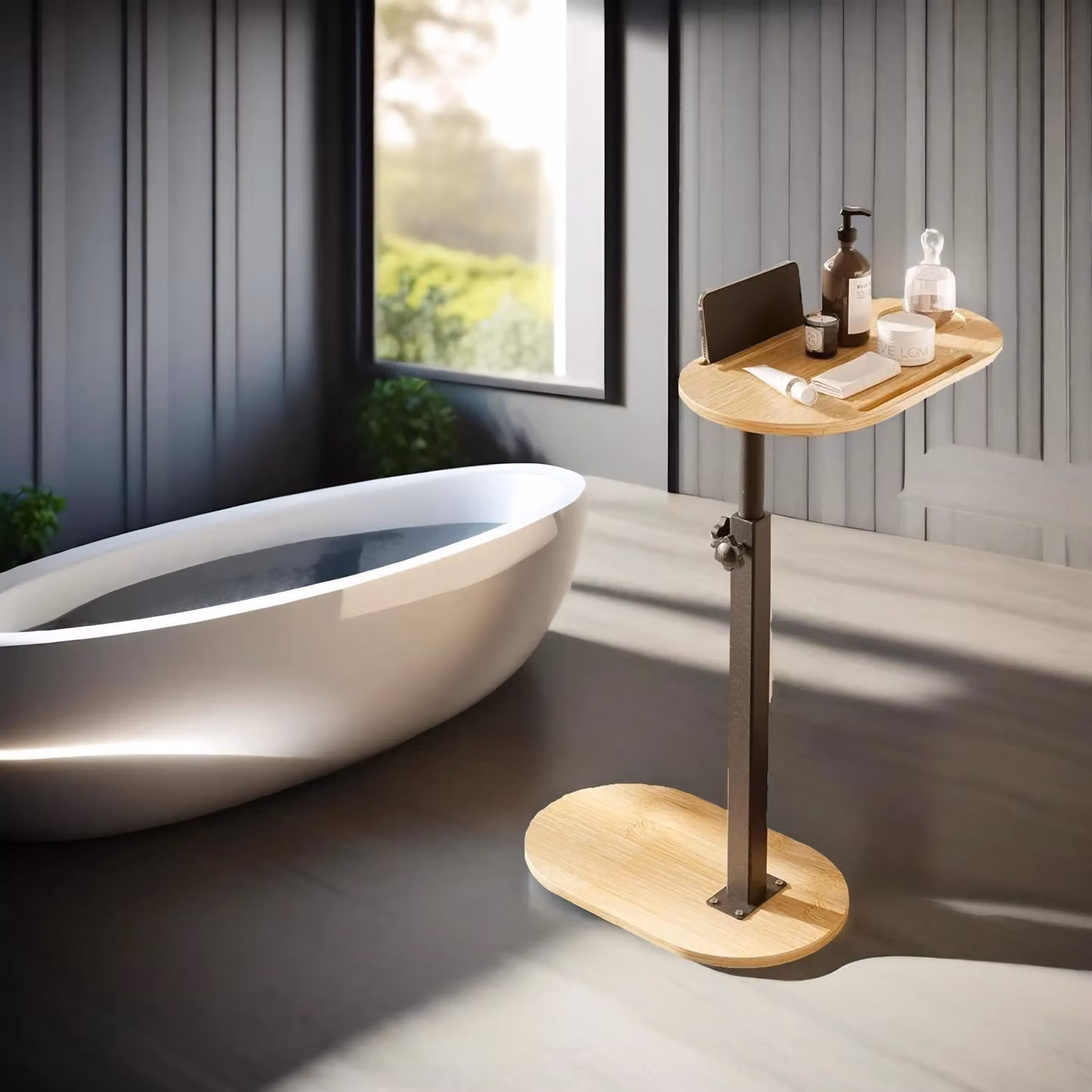 Pirlo Plush Adjustable Bamboo Side Tray Table in Natural Wood – 5