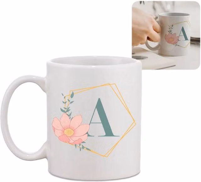 Uniqueful Personalised Floral Hexagon Design Ceramic Mug in White – 1
