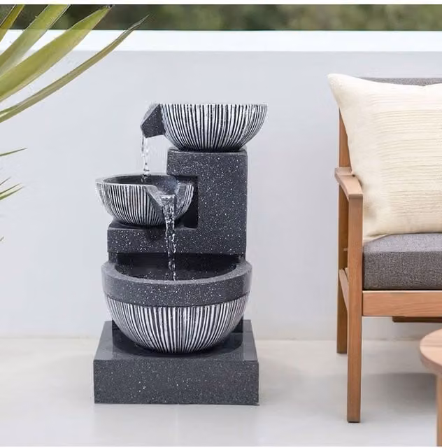 H&O Direct Solar Powered Outdoor Water Fountain Rockery Decoration in Brown and Grey Stone, W/D/H: 46.5 x 28.0 x 26.0 cm – 1