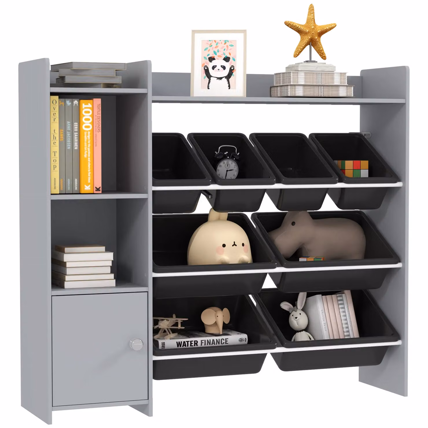 AIYAPLAY Toy Storage Unit with 8 Removable Bins and Storage Shelves in Grey – 2