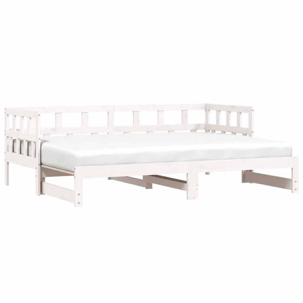 Berkfield Home White Rustic Solid Wood Pine Daybed with Trundle W/D/H: 90 x 190 cm – 2
