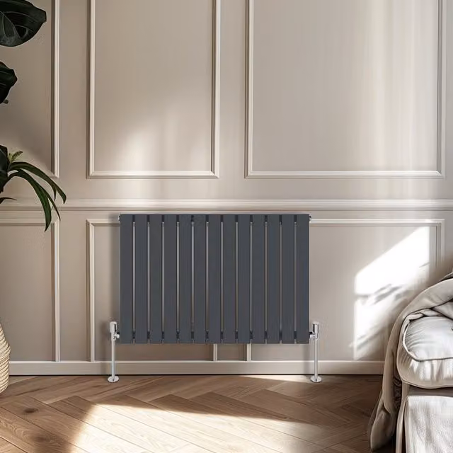 Right Radiators Single Panel Flat Panel Horizontal Radiator in Anthracite Grey, Height: 60 cm, Width: 88.4 cm