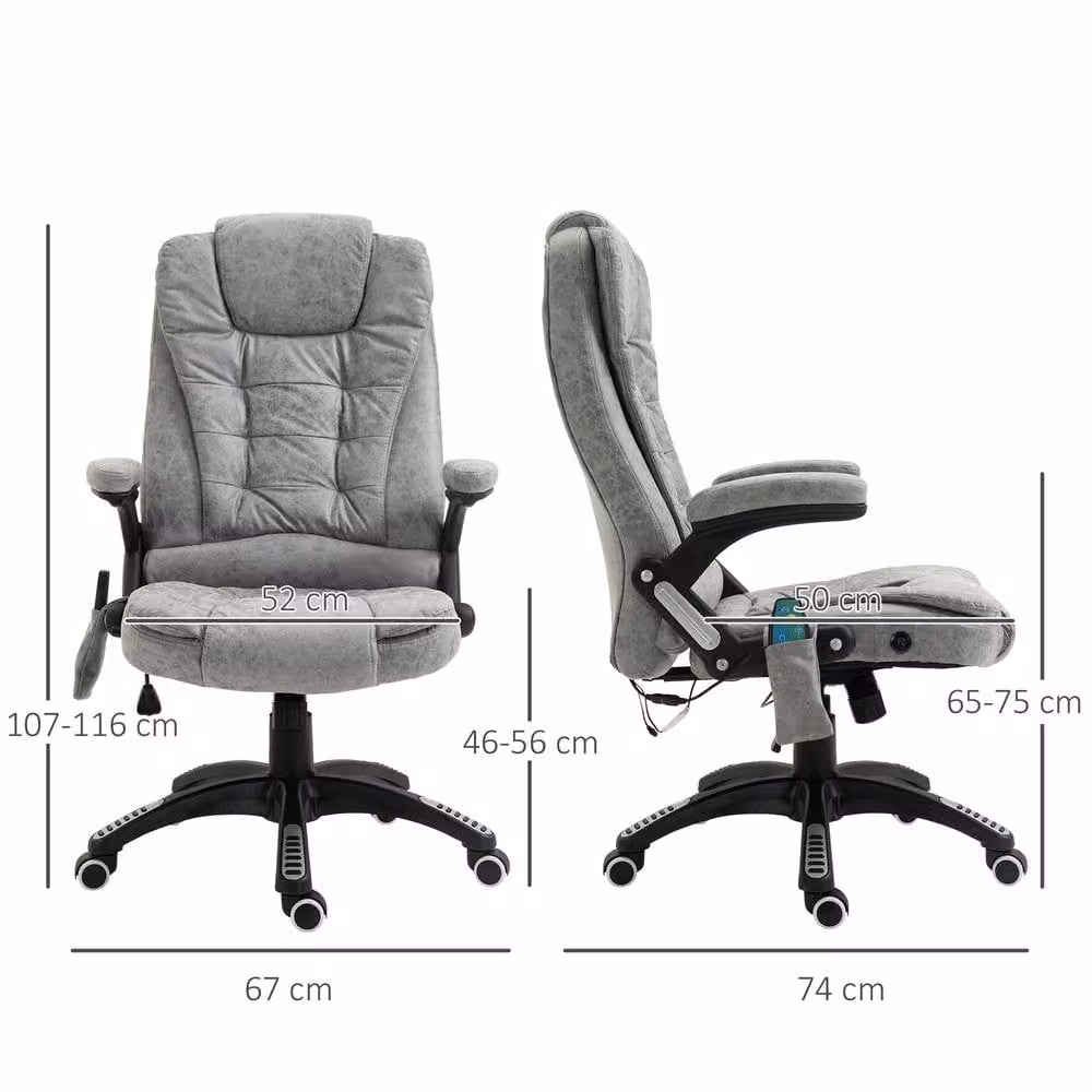 ERGOVEXA Grey Microfibre Heated Massage Recliner Executive Office Chair with Headrest and Armrests – 2