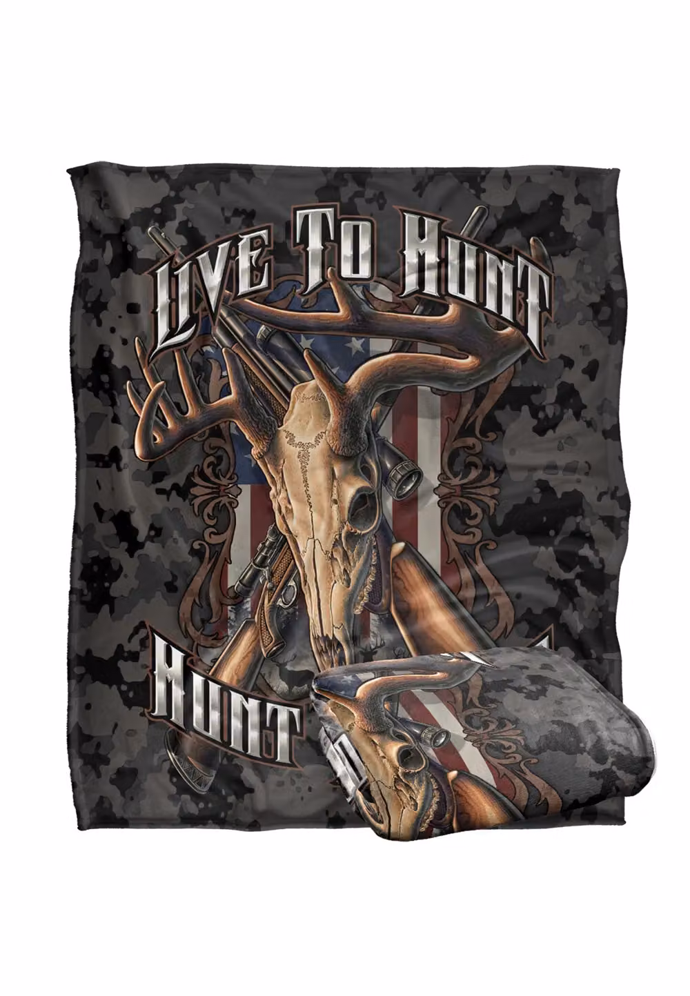 JQ Licensing RLE Live To Hunt Deer Skull Super Soft Fleece Throw Blanket, White, W/D/H: 152 x 127 cm – 7