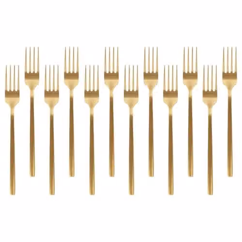 Argon Tableware Gold Coated Stainless Steel Dinner Forks, Pack of 12