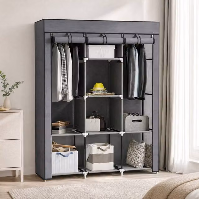 STILVORA Grey Roll Shutter Wardrobe with Hanging Rod and Internal Shelves
