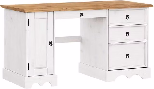 FORGEVIO Modern White Pine Wood Computer Desk and Dressing Table