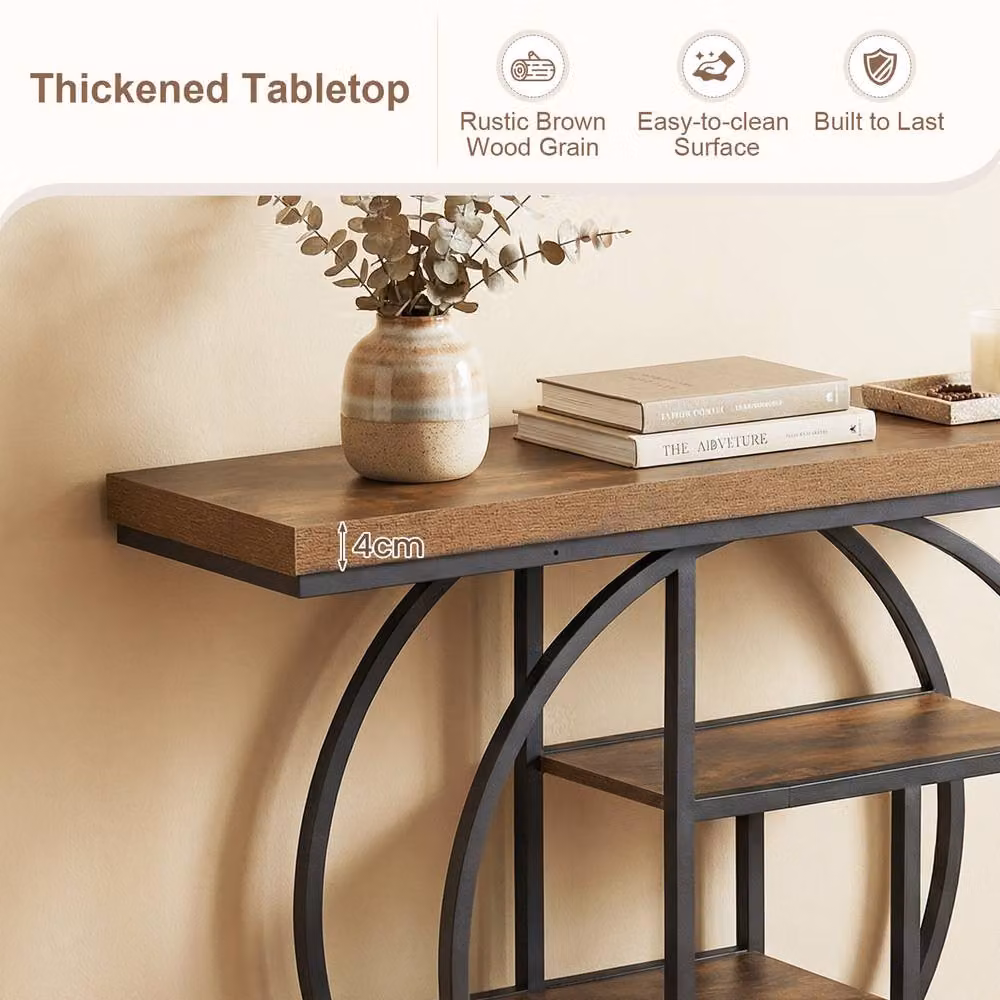 Costway 4-Tier Geometric Console Table with Storage Shelves in Brown – 6
