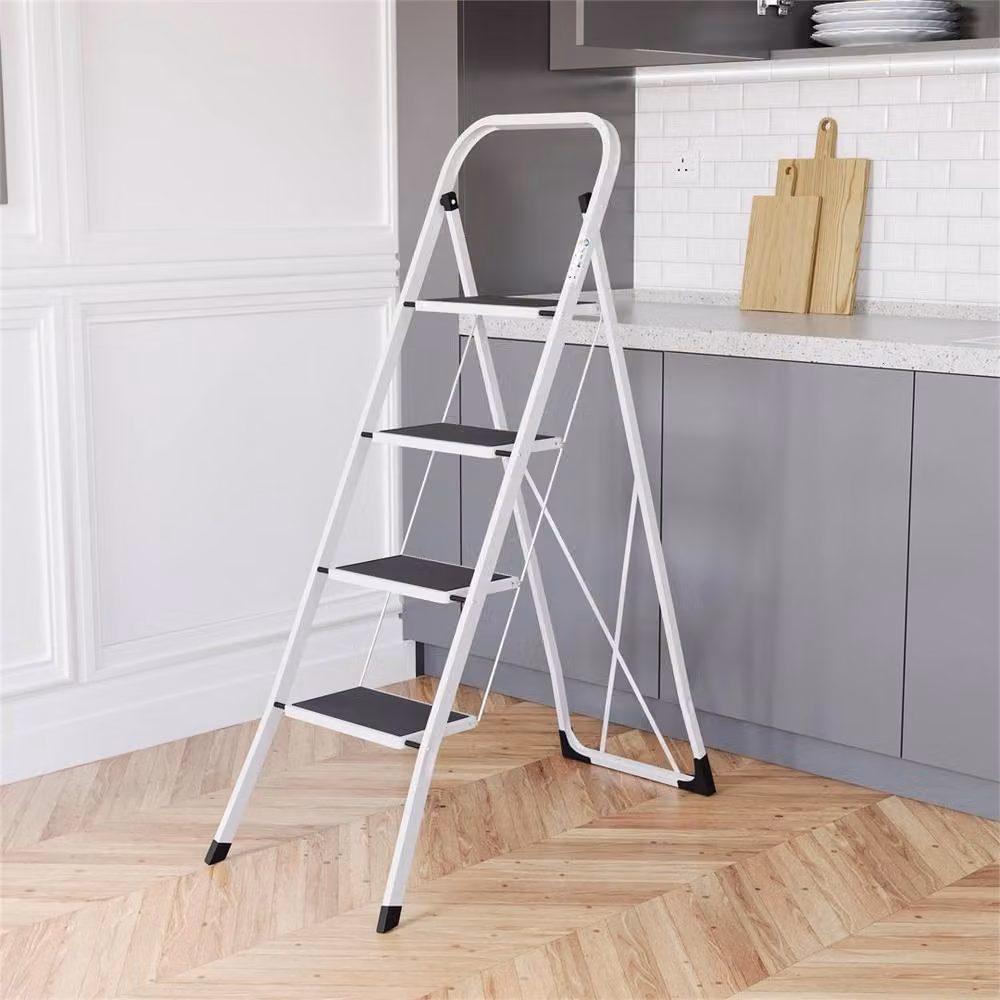 PAWNORA 4 Step Folding Portable Compact Step Ladder in White – 4