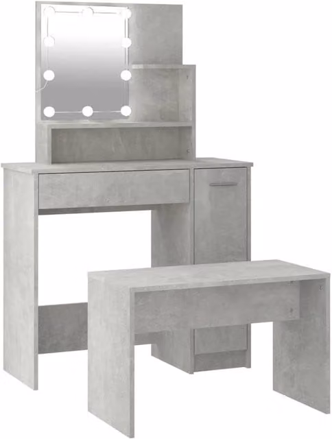 Berkfield Home Hollywood LED Dressing Table Set in Concrete Grey Engineered Wood – 1
