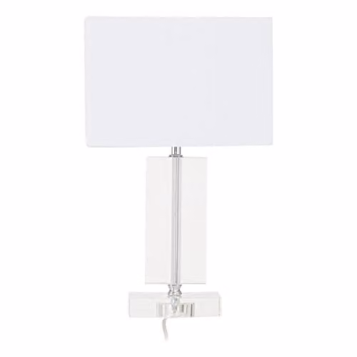 Premier Housewares Rectangular LED Table Lamp with White Fabric Shade and Chrome Metal Stand, W/D/H: 40 x 16 x 24 cm