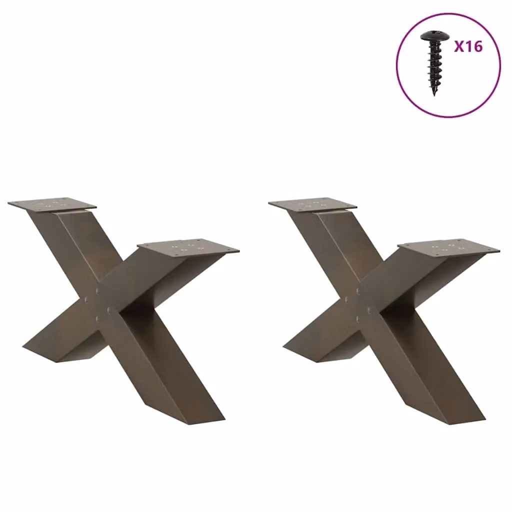 Berkfield Home X-Shaped Coffee Table Legs, 2 Pieces, Brown Steel, H: 70 cm, W: 30-31 cm – 2