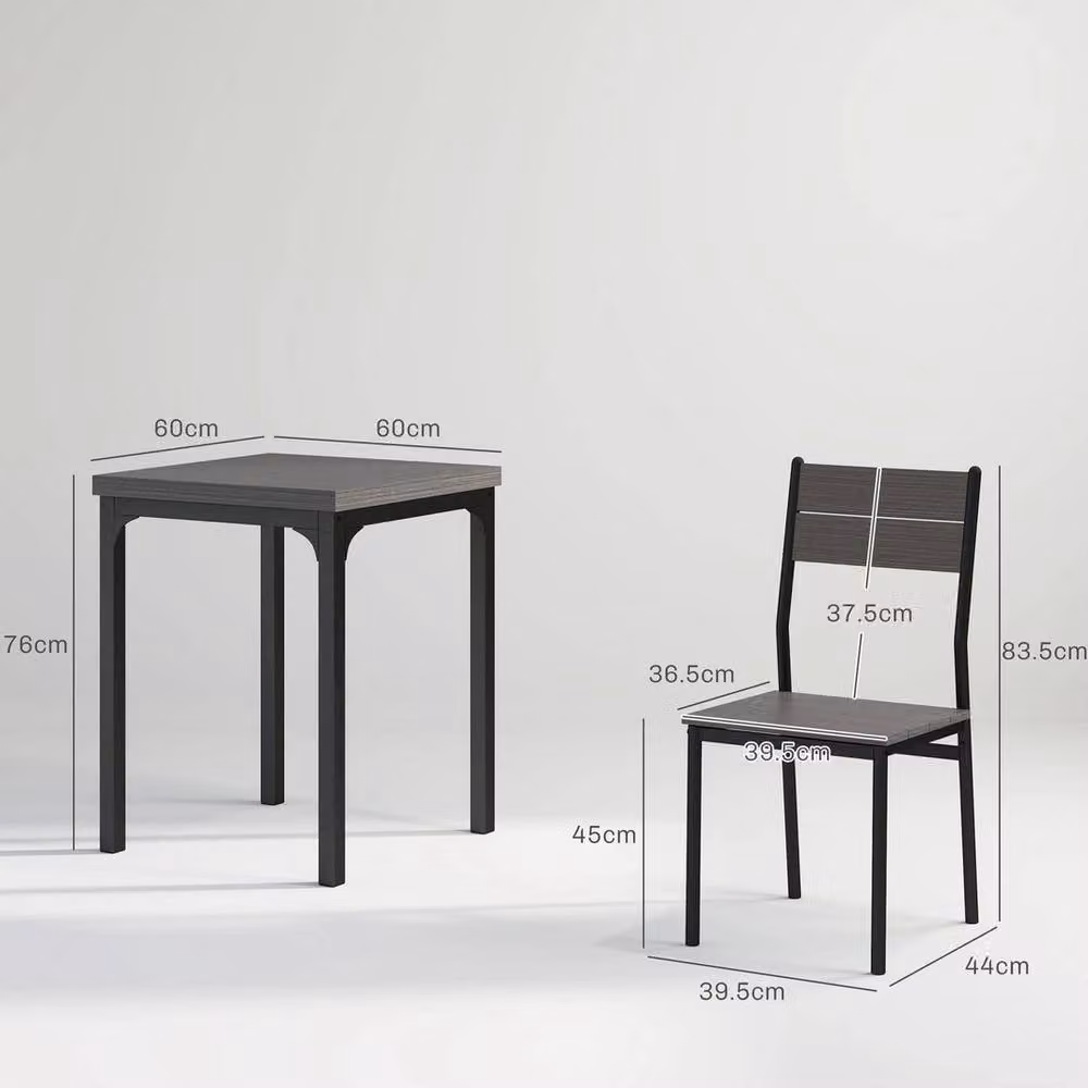 SPETLEK 3 Piece Compact Dining Set with Square Table and 2 Chairs in Grey Wood Effect and Black – 2