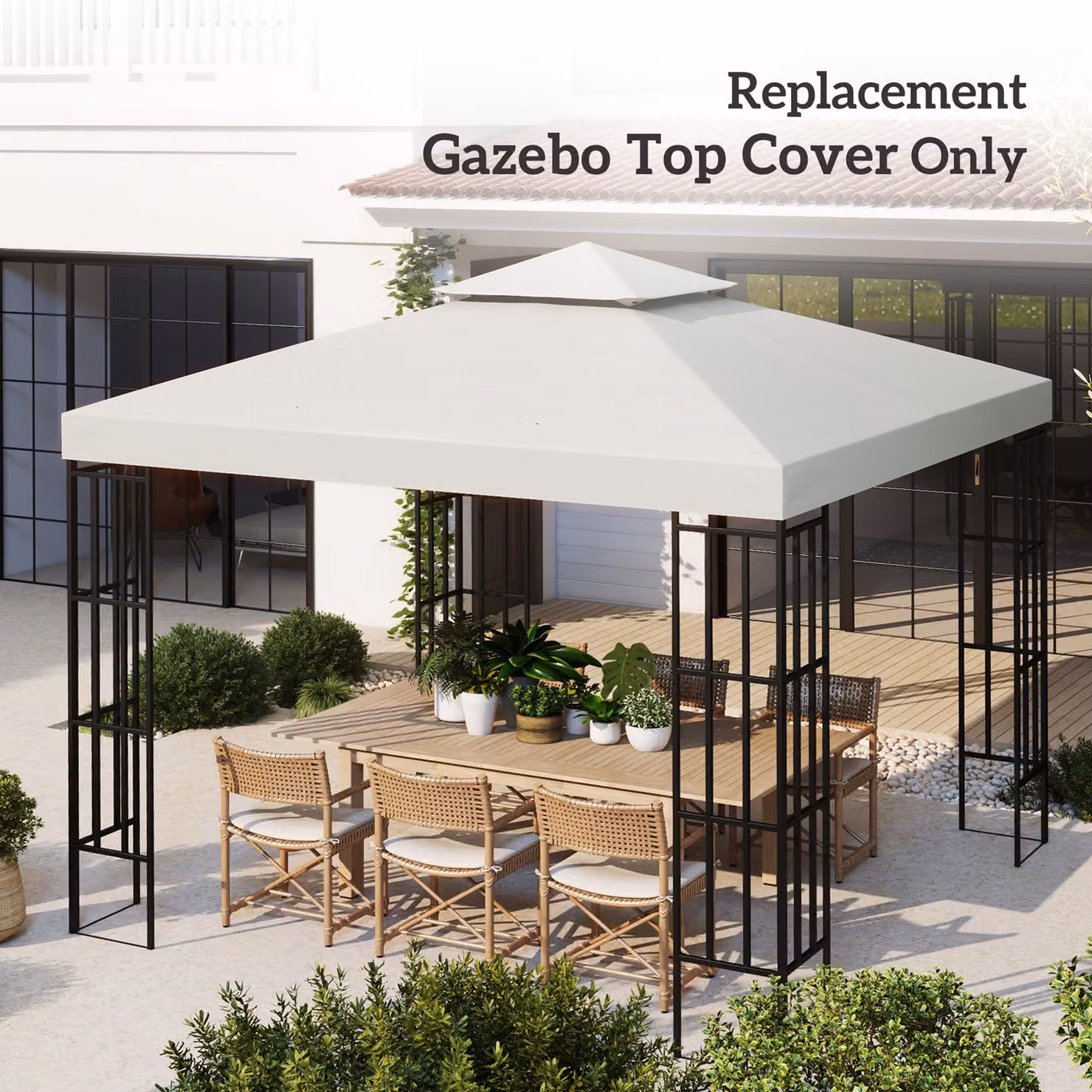 Outsunny Replacement Gazebo Canopy Roof Top Cover in White Polyester, 3 x 3 m – 6