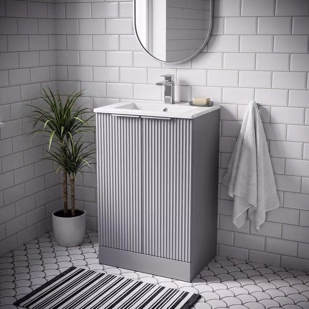 Balterley Tixall Fluted 2 Door Vanity Basin Unit in Matt Satin Grey, W: 50 cm, H: 82.8 cm – 2