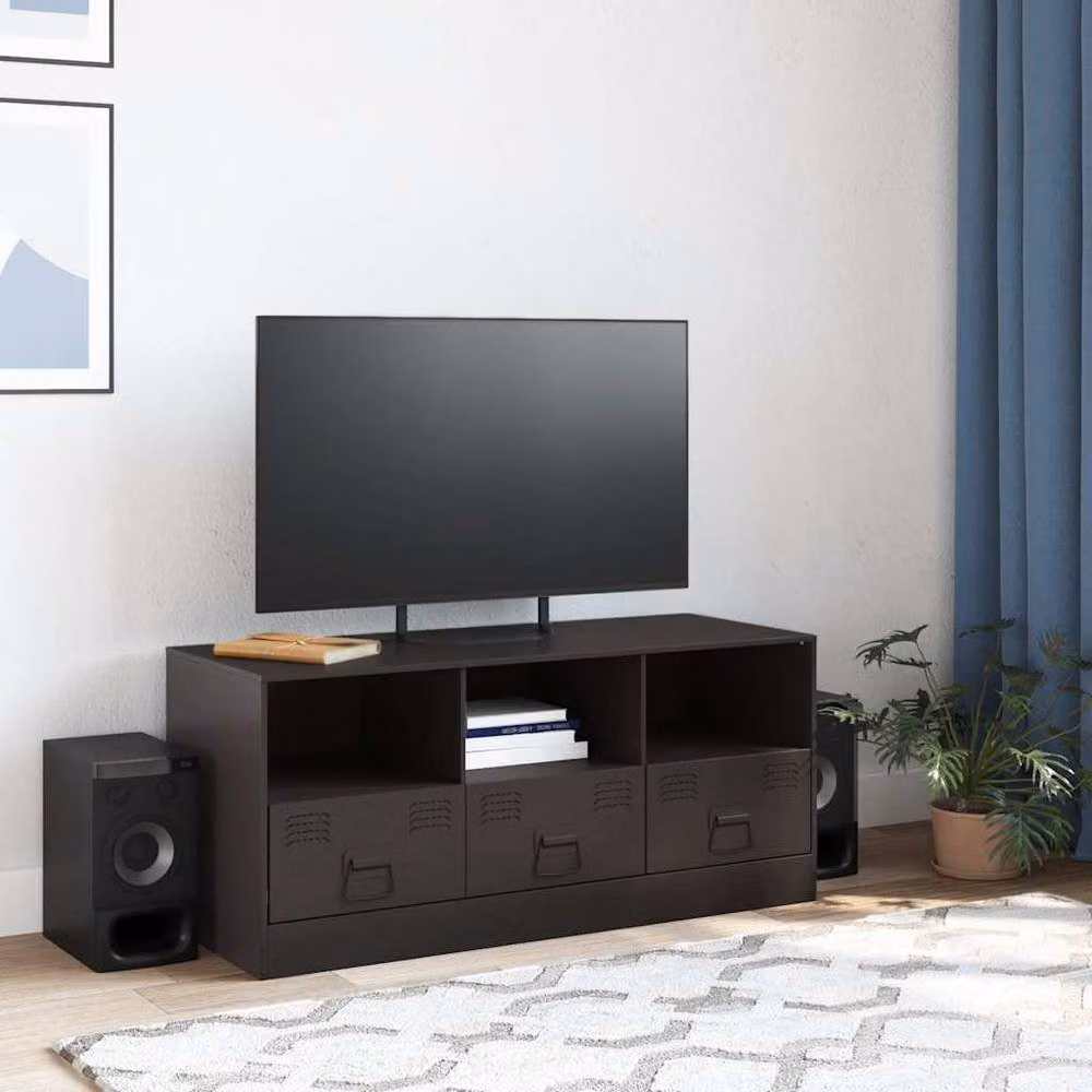 Berkfield Home Matt Black Metal TV Cabinet W/D/H: 99 x 39 x 44 cm – 3