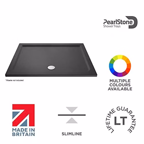 Nuie TR71064 Modern Rectangular Slimline Pearlstone Shower Tray, Slate Grey, W: 170 cm, D: 90 cm – 3