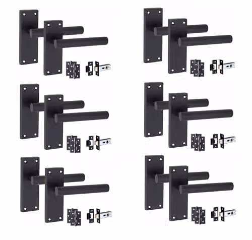 Golden Grace Straight T-Bar Door Latch Handles in Matt Black, 6 Sets – 1