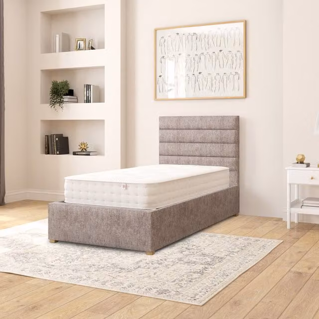 Aspire Single Upholstered Fabric Ottoman Storage Bed with Lift Up Base in Silver