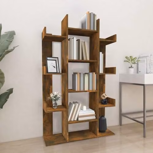 vidaXL Modern Book Cabinet in Smoked Oak, W: 86 cm, D: 25.5 cm, H: 140 cm – 2