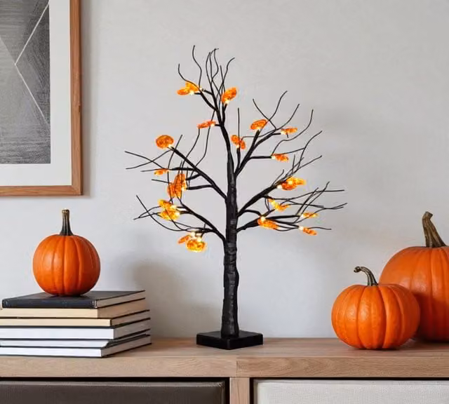 Garden Greatness Haunted LED Pumpkin Birch Tree in Black and Orange