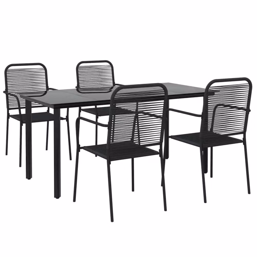 Berkfield Home 5 Piece Garden Dining Set in Black Cotton Rope and Powder Coated Steel – 3