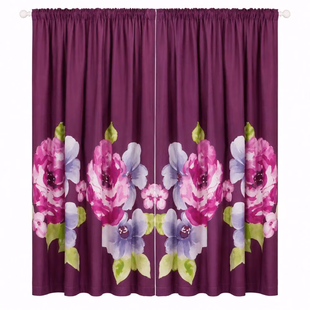 Smart Living Grace Floral Curtains Pair with Tie Backs in Purple, W: 167 cm, H: 183 cm – 3
