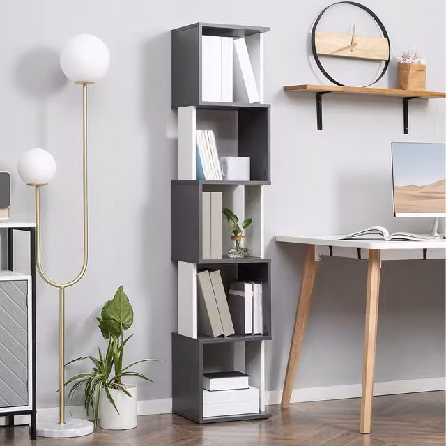 HOMCOM 5 Tier Modern Grey Bookshelf and Storage Shelving for Home Office and Living Room